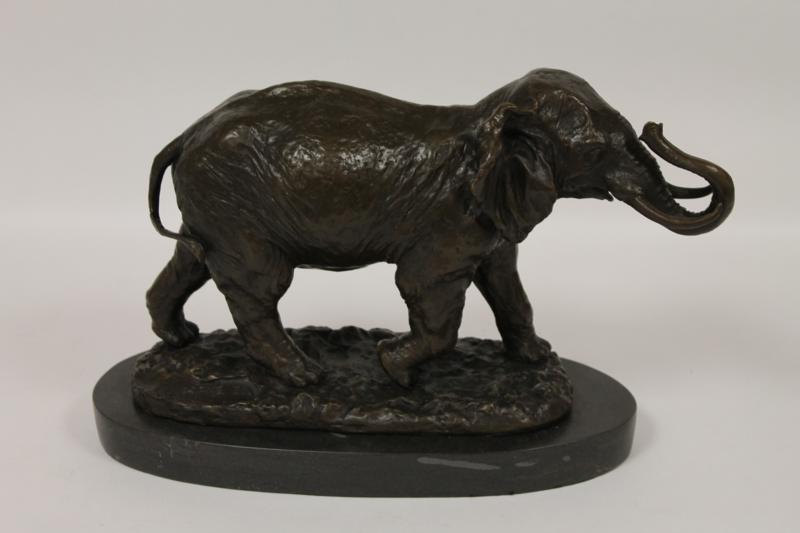 A Bronze Study of an Elephant on Marble Base