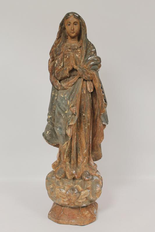 A 19th Century Carved and Painted Wood Religious Figure